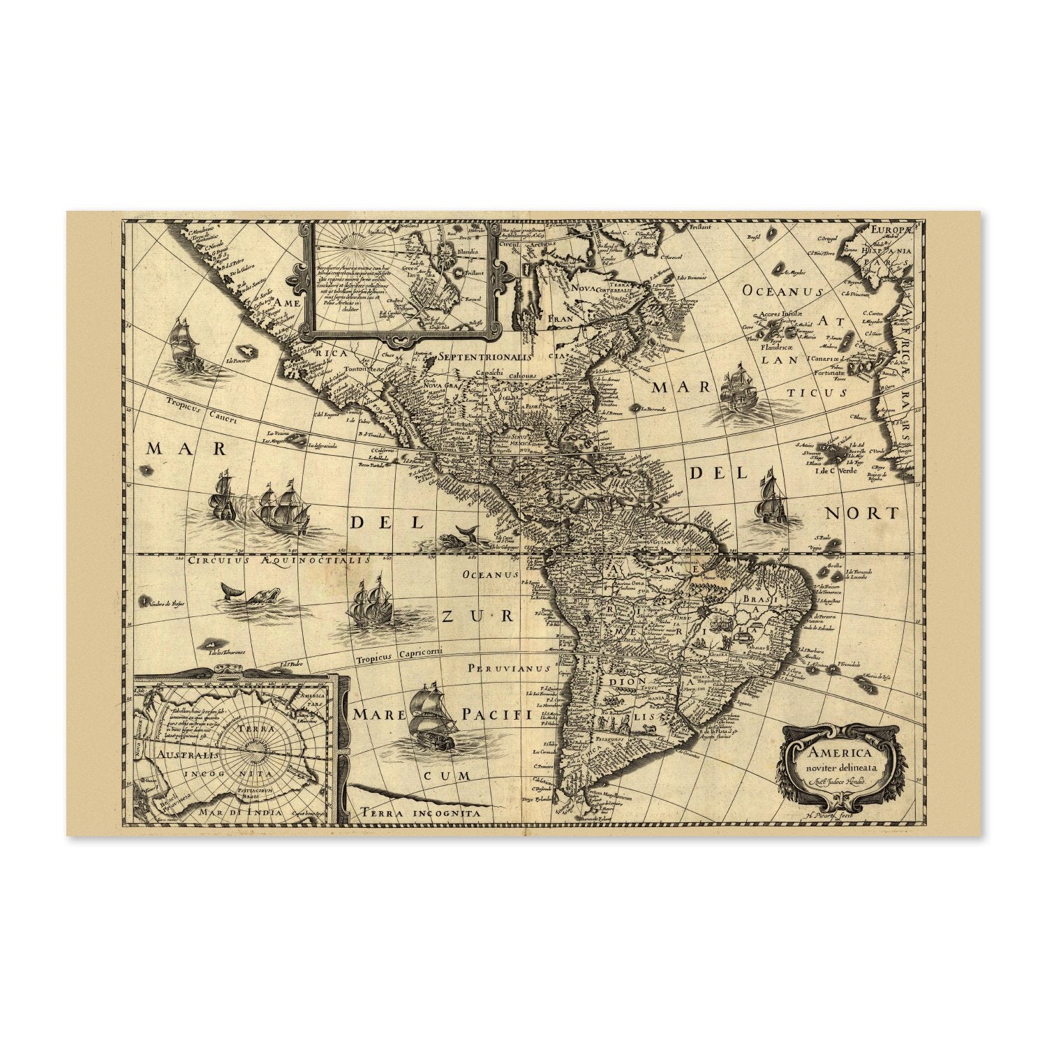 America 1640 New World Map poster print